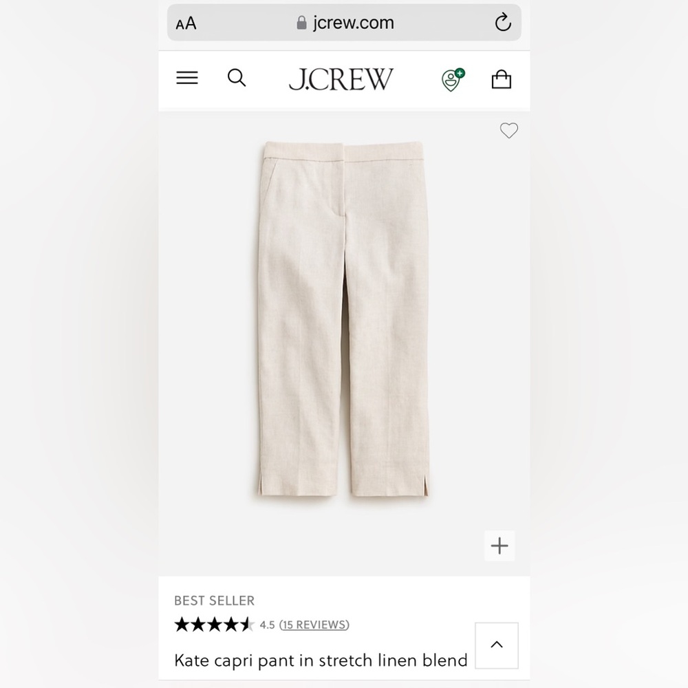 NWT JCrew Kate capri pant in stretch linen blend size 6